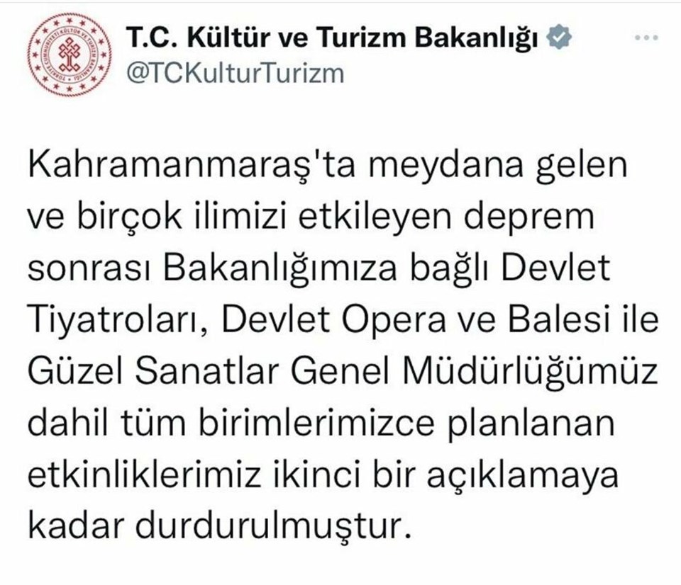 Tiyatro, opera, bale ve konserler deprem nedeniyle iptal edildi - 1