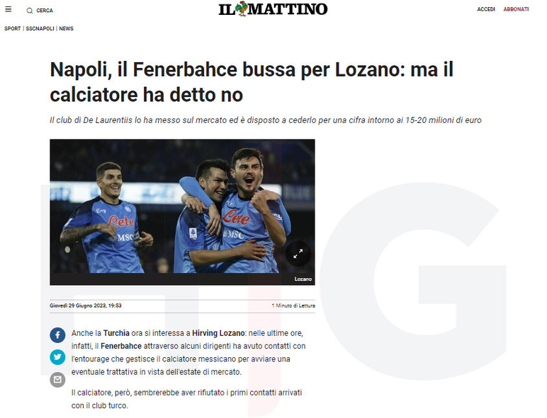 Hirving Lozano Fenerbahçe Il Mattino